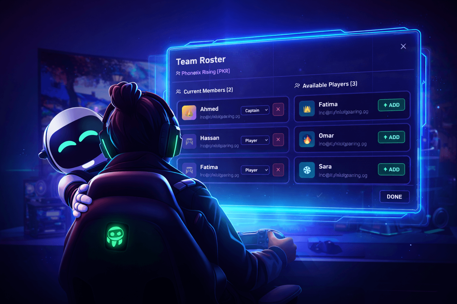 Team roster management in the Global Gaming esports platform